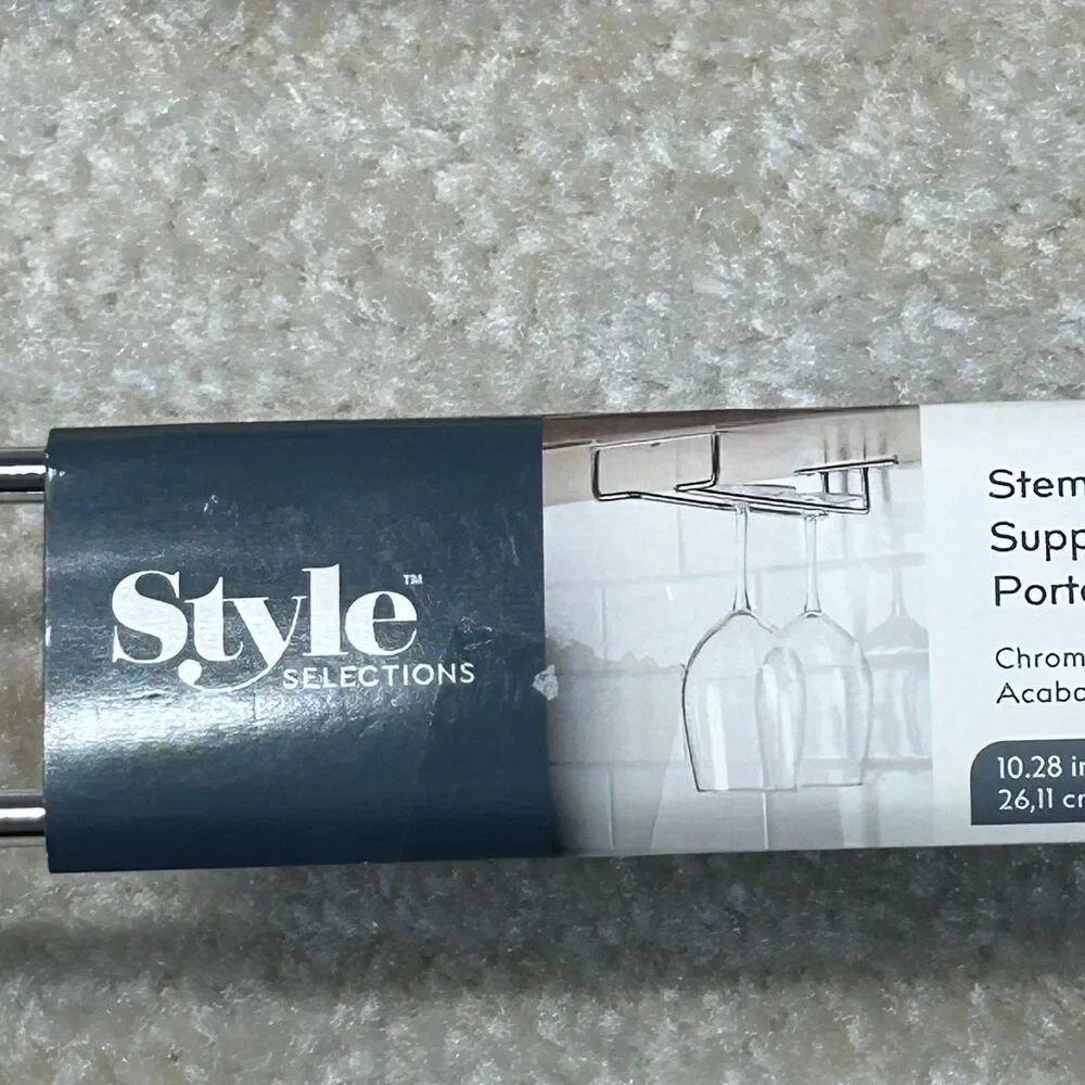 Style Selections Stemware Holder Set 2 Chrome Finish Under Cabinet Wine Rack